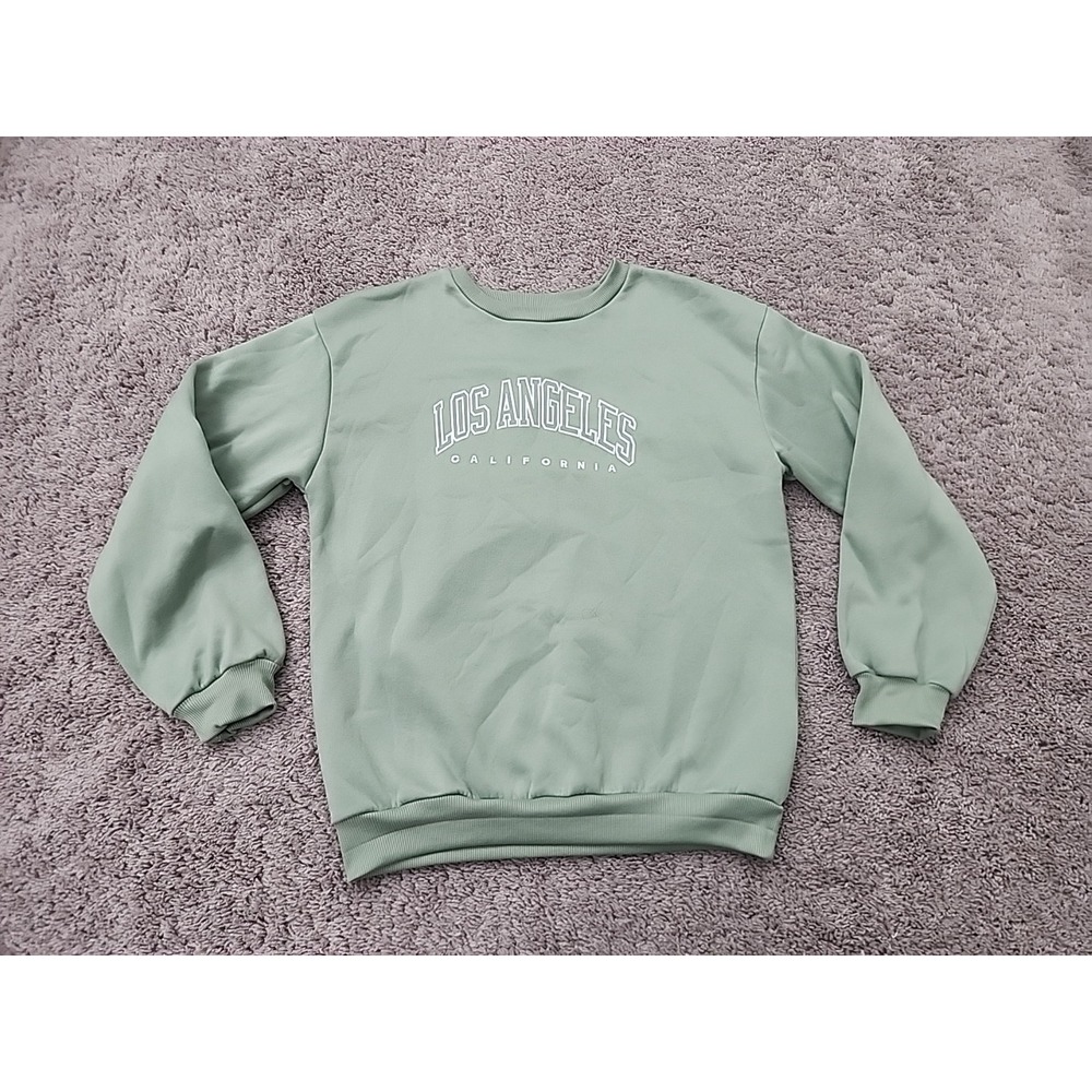 Shein Sweatshirt Womens M Sage Green Los Angeles California Graphic Y2k Pullover